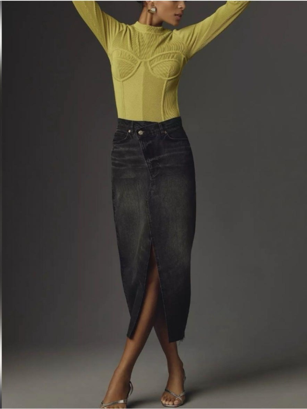 NWT Reformation Nila Asymmetric Denim Maxi Skirt Black 26